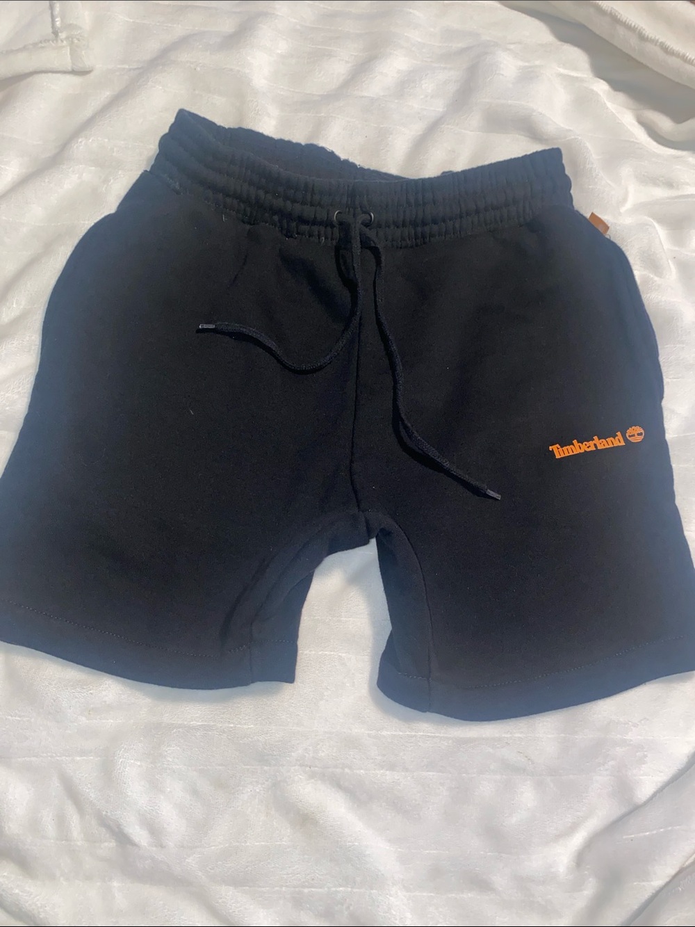 Timberland Black Athletic Logo Cotton-Blend Shorts with Orange Accent (630)